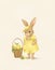 Drawing of a cute rabbit in yellow clothes with lemons, summer adventures of a rabbit