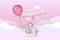 Drawing cute rat flying with balloon and colorful heart