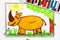 Drawing: cute smiling rhinoceros in forest
