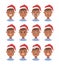 Drawing emotional african american character with Christmas hat. Cartoon style emotion icon. Flat illustration boy avatar with