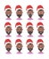 Drawing emotional african american character with Christmas hat. Cartoon style emotion icon. Flat illustration boy avatar with