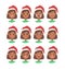 Drawing emotional african american character with Christmas hat. Cartoon style emotion icon. Flat illustration girl avatar with