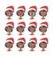 Drawing emotional african american character with Christmas hat. Cartoon style emotion icon. Flat illustration girl avatar with