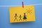 Drawing of a family on yellow piece of paper