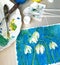 Drawing with flowers, drawn by professional artistic materials of watercolor and gouache, close-up canvas, palette and