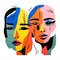 Drawing of four peoples faces. Vector illustration design
