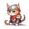 Drawing of a ginger kitten with lats and iron helmet