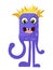 Drawing a good monster, childish. Purple octopus with yellow mohawk. In minimalist style. Cartoon flat vector