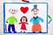 Drawing: Grandparents Day card. Smiling grandmother, grandfather and their granddaughter