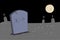 Drawing gravestone in moonlight cemetery. Night graveyard illustration. Gray monument on grave of RIP. Tombstone hand