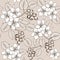 Drawing hands flowers and berries seamless pattern. Cute Summer seamless pattern with flowers and berries shadberry.