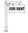 Drawing of Hanging Wooden Sign Board with Text For Rent