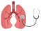 Drawing of healthy lungs, with a stethoscope, on a white colored background