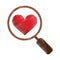 Drawing heart love loupe search icon