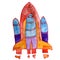 Drawing kids watercolor missile, orange cartoon on