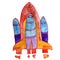 drawing kids watercolor missile, orange cartoon on a white backg