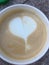 Drawing latte art on a coffee foam cappuccino.