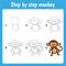 Drawing lesson for children. How draw monkey.