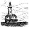 Drawing lighthouse on the island, hand-drawn illustration