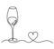Drawing line wineglass with heart on the white