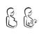 Drawing linear beautiful woman pregnant and with baby in her arm