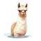 a drawing of a llama standing in the water with its eyes open and a sad look on its face, with a white background