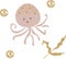 Drawing lovely marine octopus and seaweed. Hand drawn vector illustration.