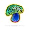 Drawing of a magical surreal hallucinogenic mushroom in acidic colors. Amazing fly agaric sticker. The concept of a toadstool is