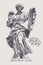 Drawing of marble statue of angel from the Sant\'Angelo Bridge in