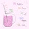 Drawing of mason jar with smoothie and different tasty ingredients on light background. Illustration