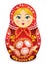 Drawing of a Matryoshka in red and yellow holding a soccer ball in her hands. Matryoshka doll also known as a Russian nesting doll