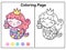 Drawing Mermaid coloring page cartoon little princess holding cupcake for birthday party vector kawaii fish anima