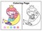 Drawing Mermaid coloring page cartoon little princess sleep on moon hug cute unicorn vector doll kawaii fish animal