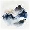 Drawing mountains fog on a white background minimalism watercolor Generative AI