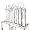 Drawing of nine lighted candles over pedestal with David`s Star, Vector illustration