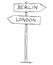 Drawing of Old Two Directional Arrow Road Sign With Berlin and London Texts