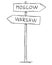 Drawing of Old Two Directional Arrow Road Sign With Moscow and Warsaw Texts