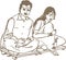 Drawing of Outline Vector Illustration of Hindu Marriage Ritual. Bride and Groom Sitting Together in a Marriage