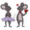 Drawing of a pair of mice in love on a white background