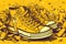 Drawing of pair of yellow sneakers with stars and confetti. Generative AI