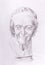 Drawing of philosopher voltaire sculpture on abstract background.