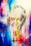 Drawing of philosopher voltaire sculpture on abstract background.