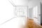 Drawing and photo of empty apartment room merged - interior design concept