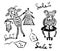 Drawing picture cartoon, husband and wife, a sheep with a sheep in a clothing store, a sheep trying on a dress of wool