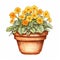 A drawing of a potted plant with yellow flowers, primrose flower pot., primrose flower pot.