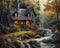 Drawing of a quaint cottage surrounded by enchanted woods