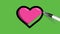 Drawing a red heart with colour combination on abstract green background