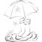 Drawing of rubber boots, umbrella, puddles