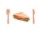 Drawing of sandwich with wooden fork and knife