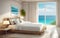 drawing seabreeze bedroom blue sea view on beach front luxury hotel resort white cream tone